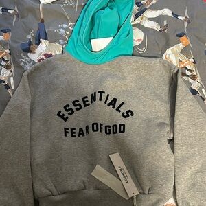 Size 8 Fear of God Essentials Grey with teal hoodie
